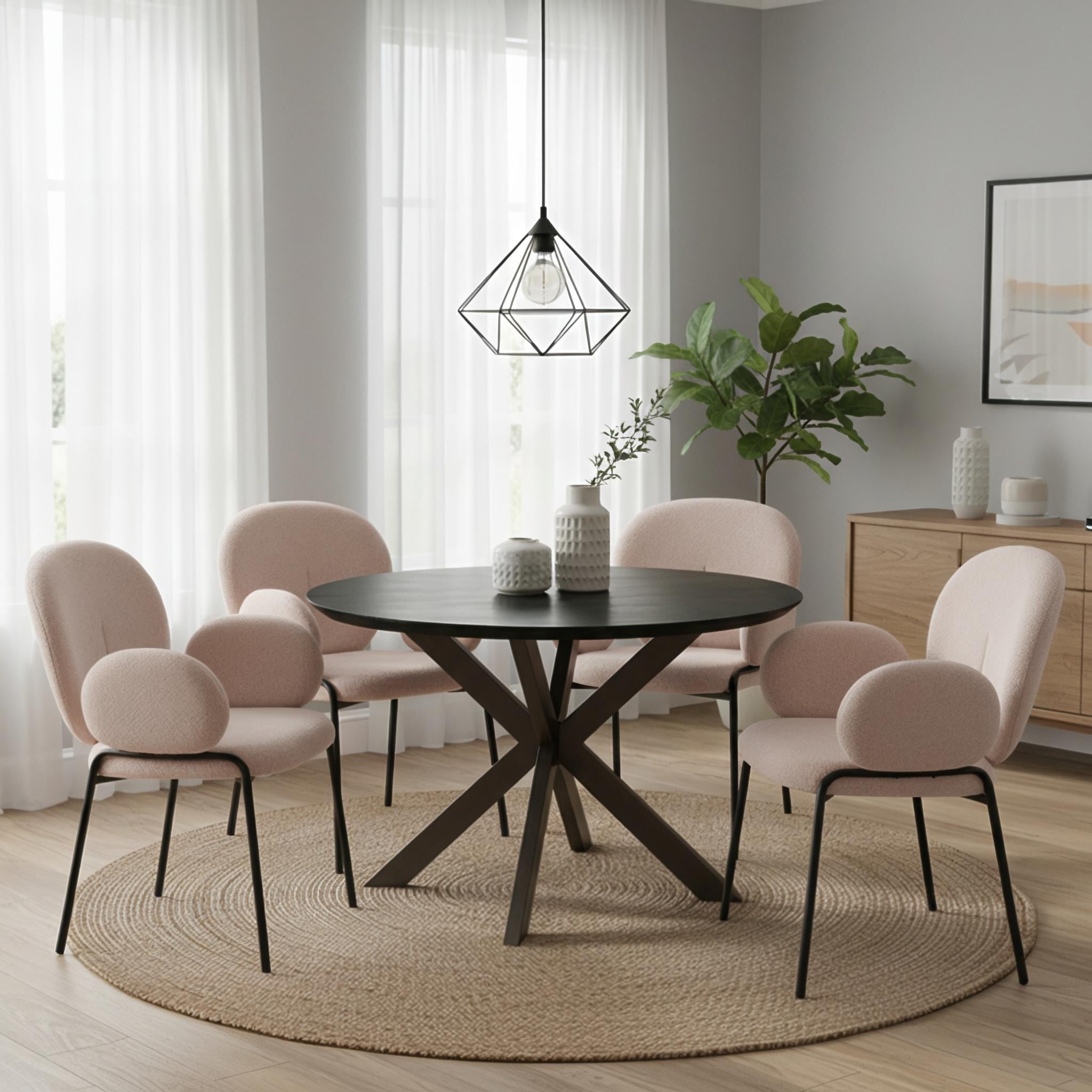Celestial Modern Boucle Upholstered Accent Dining Chair with Black Iron Legs and Plush Seating for Living/Dining Room (Set of 2)