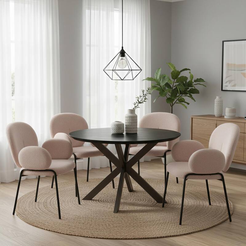 Celestial Modern Boucle Upholstered Accent Dining Chairs with Plush Seating and Black Iron Legs for Living Room or Dining Room