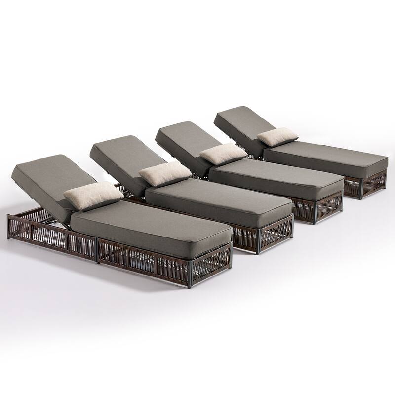Gymojoy Outdoor Patio Chaise Lounge Chair, Luxury Rattan Recliner with 6-Position Backrest & 5-Inch Thick Cushions Set of 4