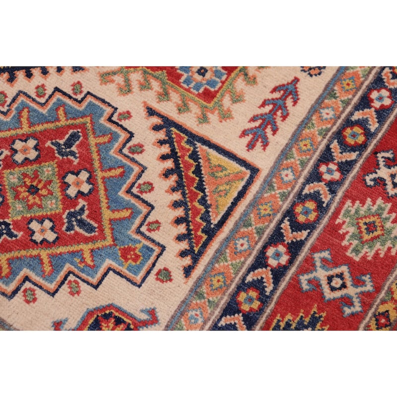 Rustic Kazak Waylon Beige/Red Wool Rug - 3'5'' x 5'1''