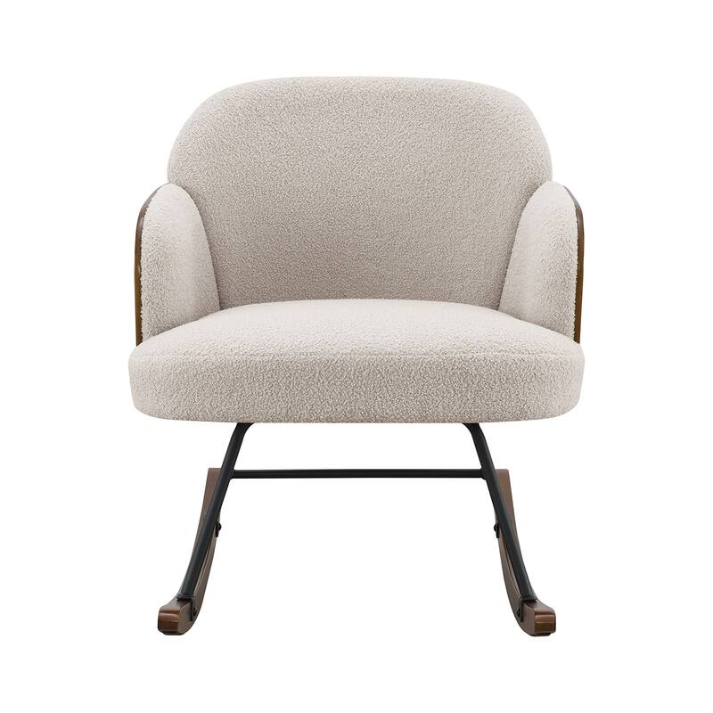 Boucle Upholstered Mid Back Rocking Chair with Metal Legs - Beige/Sandy Black/Walnut