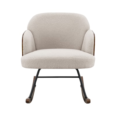 Boucle Upholstered Mid Back Rocking Chair with Metal Legs