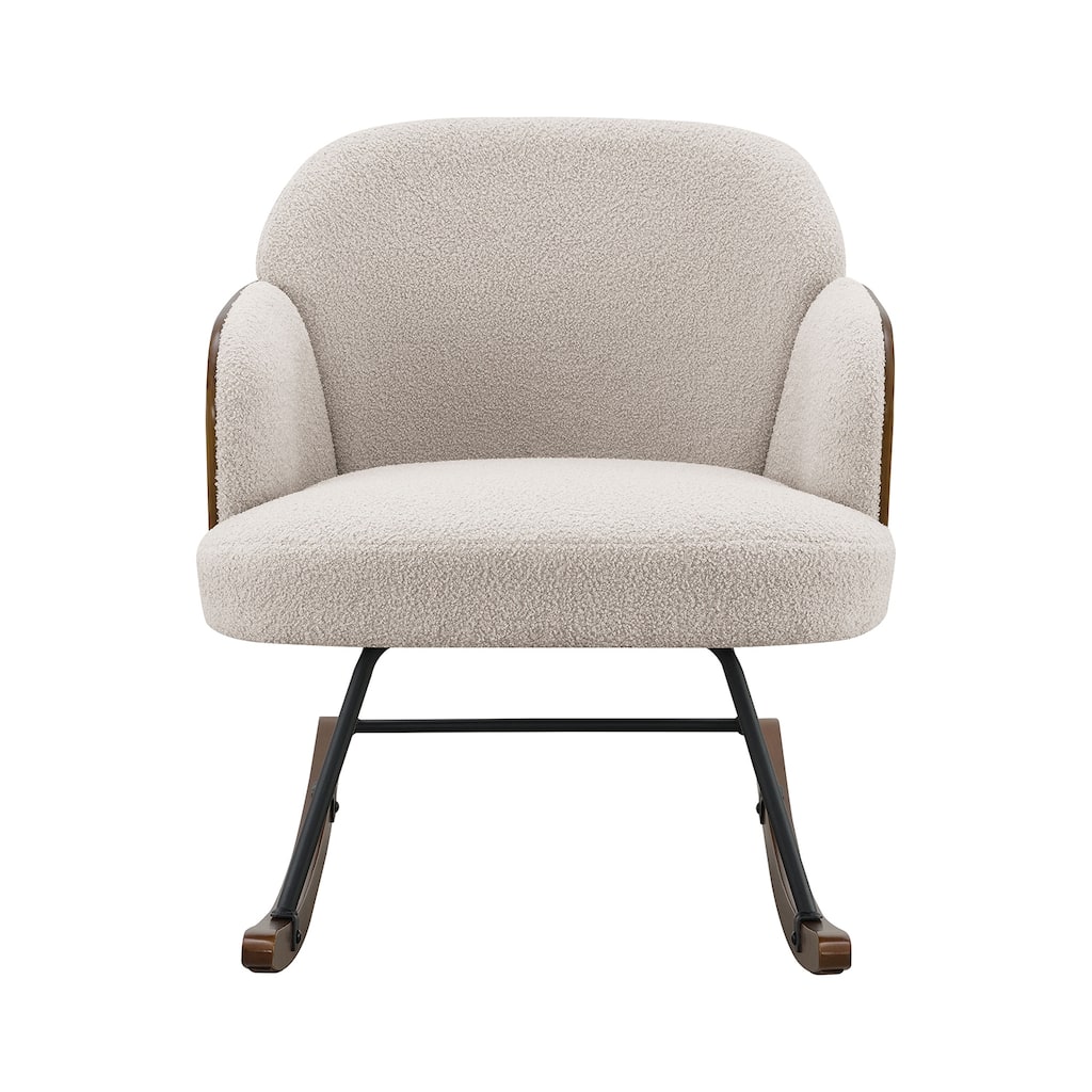 Boucle Upholstered Mid Back Rocking Chair with Metal Legs
