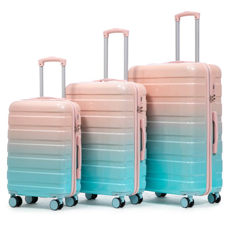 3 Piece Hardside Lightweight Luggage Sets, 20/24/28 Inch Carry on Luggage with TSA Lock and Spinner Wheels, for Home Travel - Blue+Pink