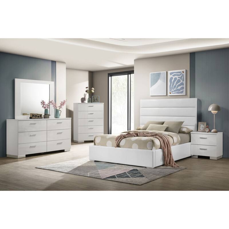 Felicity Bedroom Set White High Gloss - Full - 5 Piece