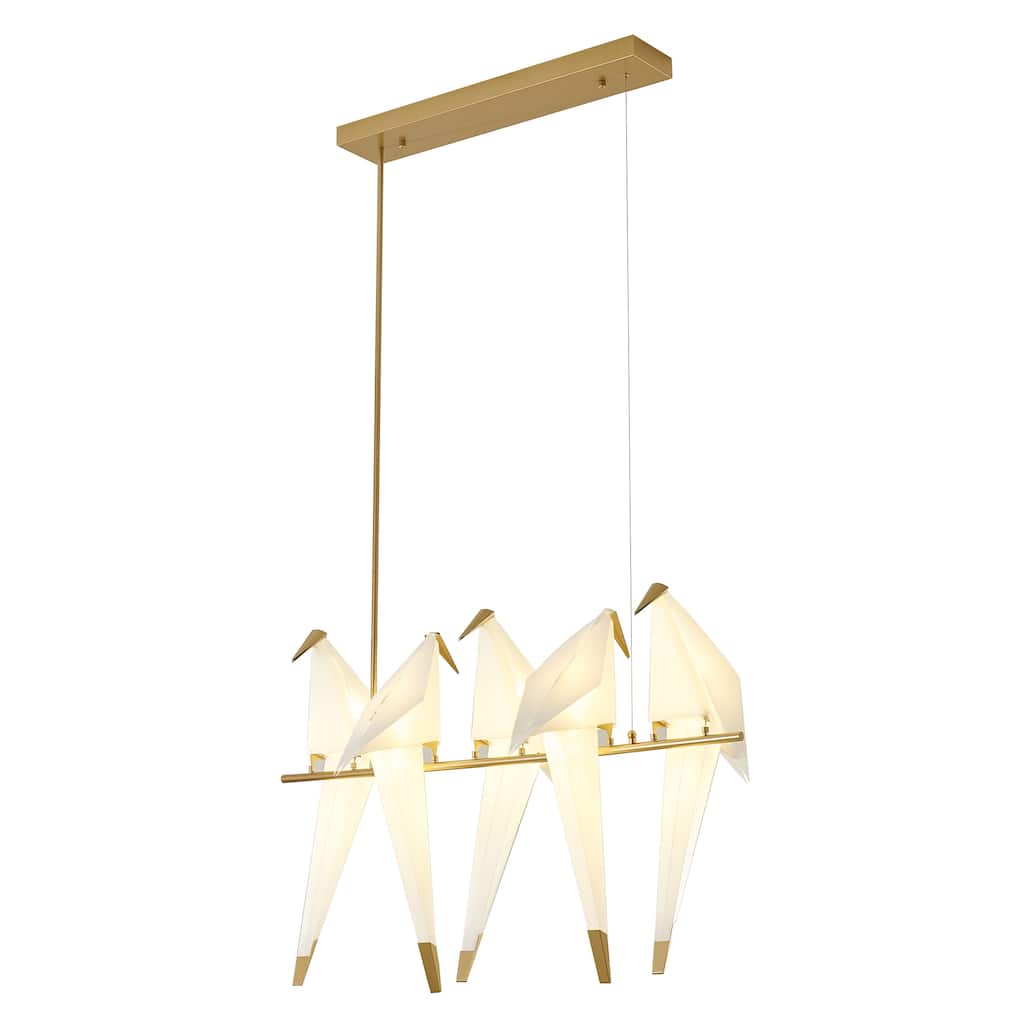 5-Light LED Light of White Birds Sitting on a Gold Framed Arm