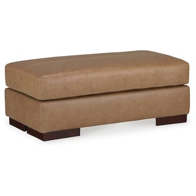 Aida 43 Inch Ottoman, Oversized Attached Cushion, Plush Brown Leather