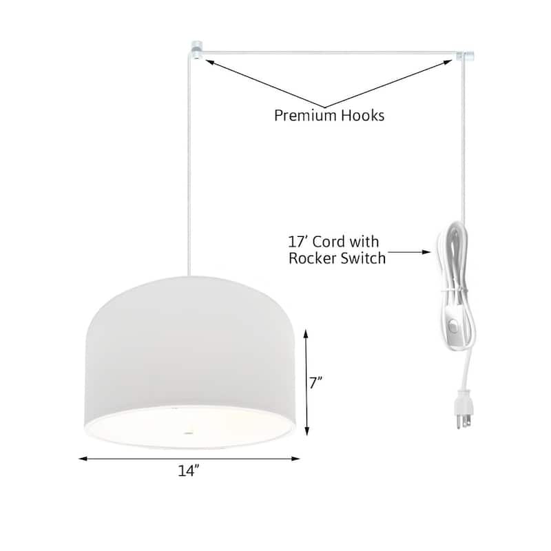2 Light Swag Plug-In Pendant 14"w White Shade with Diffuser, White Cord - N/A