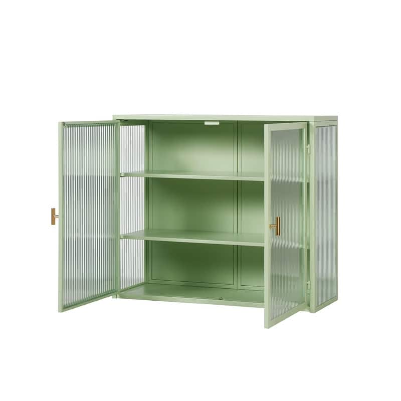 27.56" Kitchen Wall Storage Cabinet with Glass Doors & Three-tier Storage