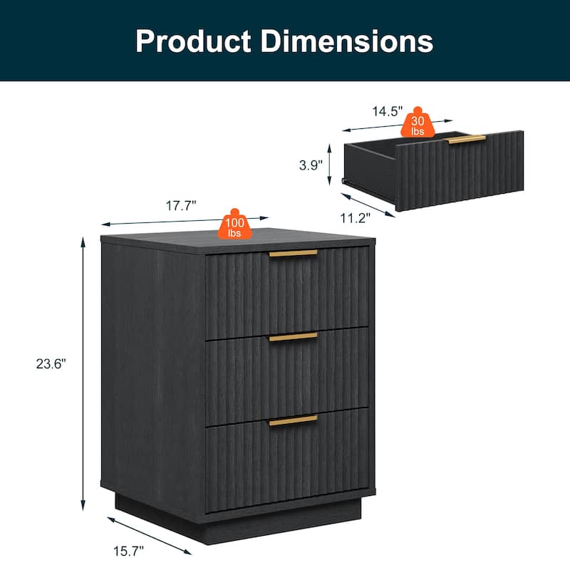 3-Drawer Nightstand for Bedroom