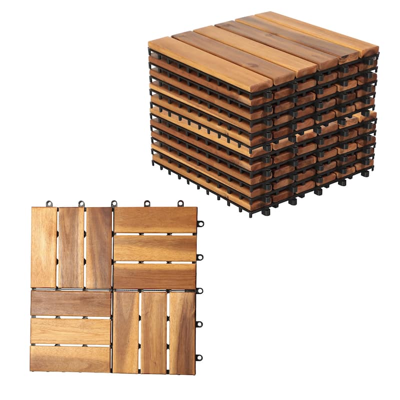 Interlocking Deck Tiles - 10PCS Waterproof Acacia Wood Patio Tiles, Flooring Tiles for Both Indoor and Outdoor