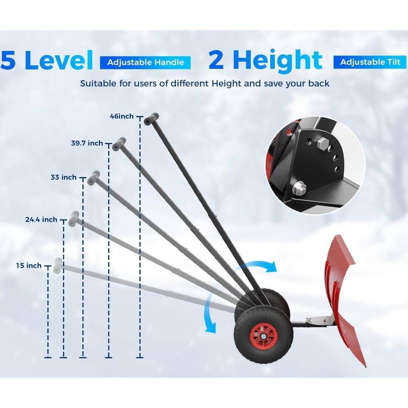 Heavy Duty Single Rod 20 * 29 Inch Wheeled Snow Shovel