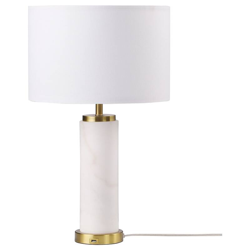 Lucius 25-inch Drum Shade Marble Body Table Lamp White - White