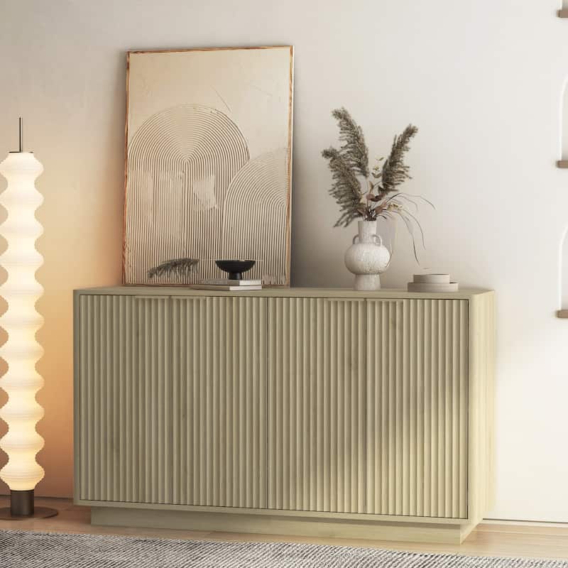 Wood Modern Buffet Cabinet with Storage, Fluted Sideboard Large Buffet with Adjustable Shelves, Credenza, Accent Cabinet