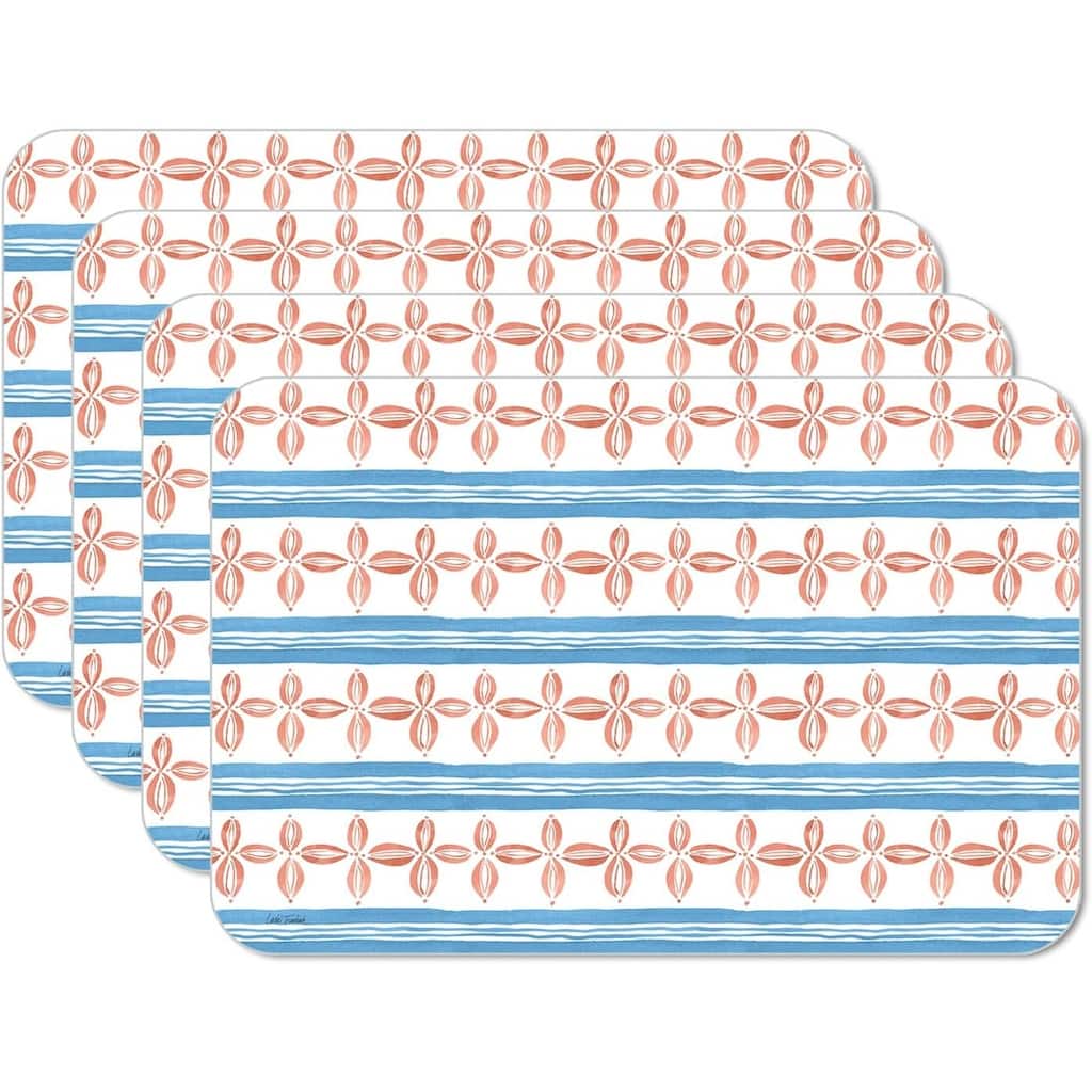 Color Patterns 4 Pack Reversible Easy Care Flexible Plastic Placemats Made in The USA BPA Free Easily Wipes Clean