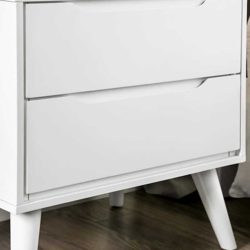 Fopp Mid-Century Modern White Wood 4-Piece Platform Bedroom Set by Furniture of America