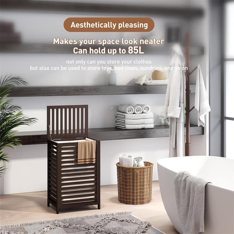 Double Laundry Hamper with Lid Bamboo - 16.9"L x 13"W x 26.5"H