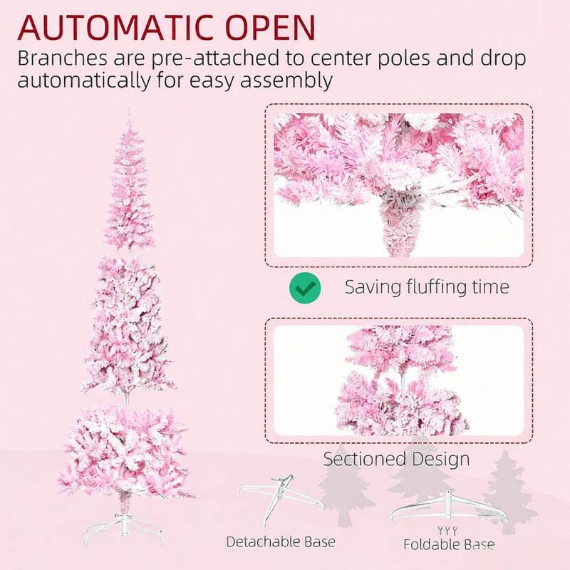 Pencil Shape with Christmas Tree,Snow Flocked Artificial Christmas Tree with Pine Realistic Branches,Warm White LED lights