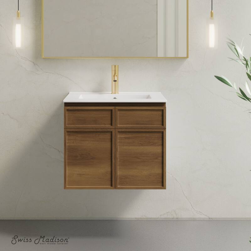 St. Tropez 24" Wall-Mounted Bathroom Vanity In Brown Oak With Sink Top - 24
