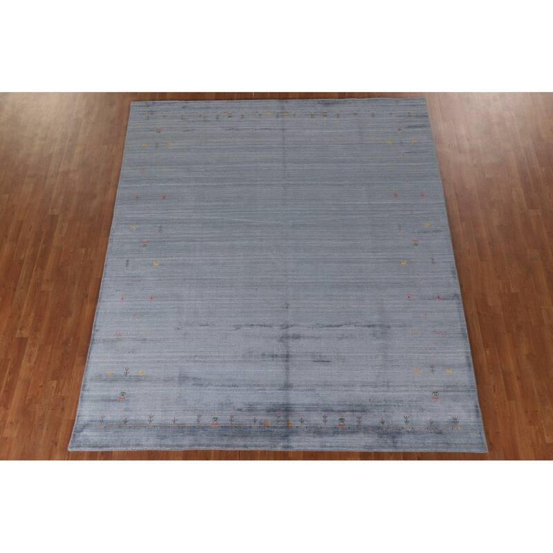 Blue & Gray Gabbeh Oriental Area Rug Handmade Wool Carpet - 8'1"x 9'7"