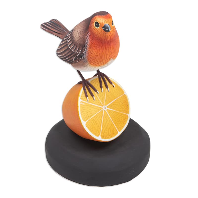 Novica Handmade Robin With Orange Wood Statuette