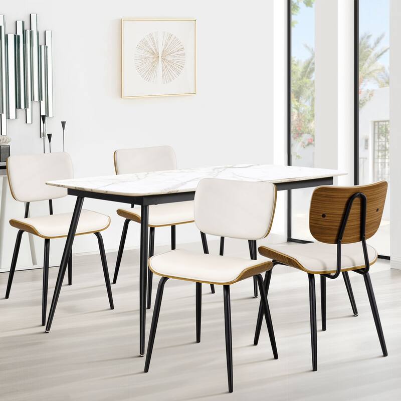 Faux Leather Upholstered Dining Chairs Set of 2/4 - 33.5" H x 17.5" W x 23" D - Set of 4 - Cream-PU Back