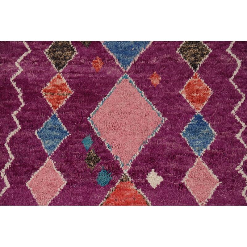 Hand Knotted Oriental 100% Wool Carpet Modern Geometric Purples Moroccan Area Rug - 8' 6'' X 4' 11''