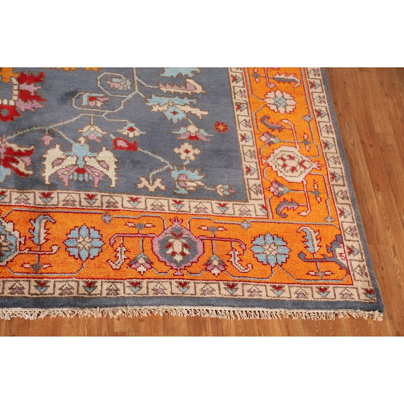 Blue Traditional Heriz Serapi Indian Area Rug Hand-Knotted Wool Carpet - 8'11" x 11'9"