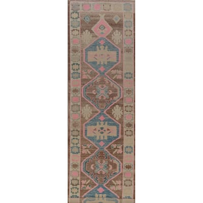 Hand Knotted Oriental 100% Wool Carpet Transitional Geometric Brown Oushak Runner Rug - 16' 1'' X 3' 5''