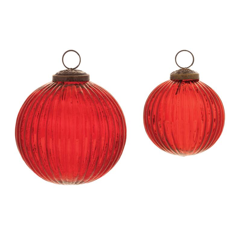 Ribbed Glass Ball Ornament (Set of 12) - N/A
