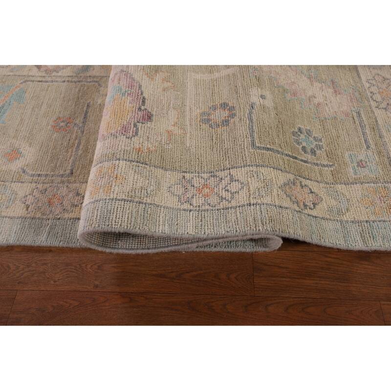 Light Blue Oushak Vegetable Dye Area Rug Hand-Knotted Wool Carpet - 8'11" x 11'8"