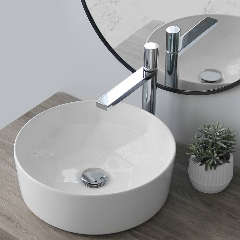 STYLISH Porcelain Round 16 inches Vessel Ceramic Bathroom Sink - 16" x 16 x 5 1/2"