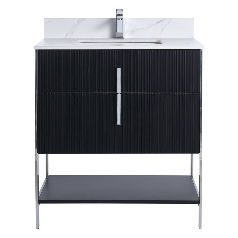 Fine Fixtures Serenity Modern Bathroom Vanity with White Carrara Stone Top