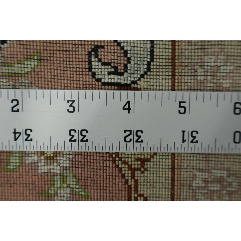 Hand Knotted Oriental Wool & Silk Carpet Traditional Floral Black Tabriz Runner Rug - 13' 5'' X 2' 9''