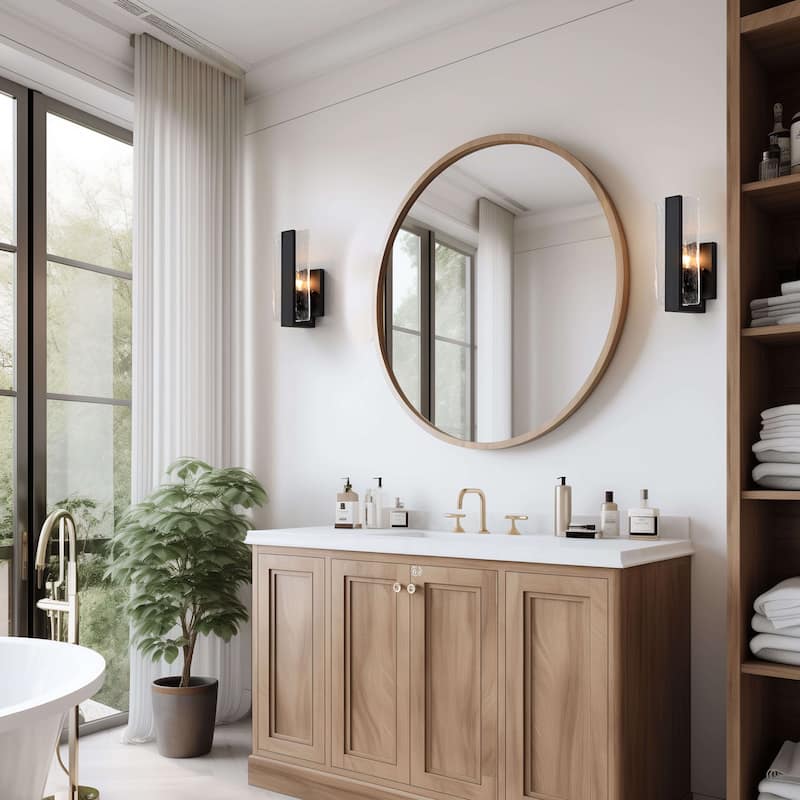 Mia Single Light Matte Black Clear Glass Panel Wall Sconce - 6" W x 11.8" H x 4.5" D