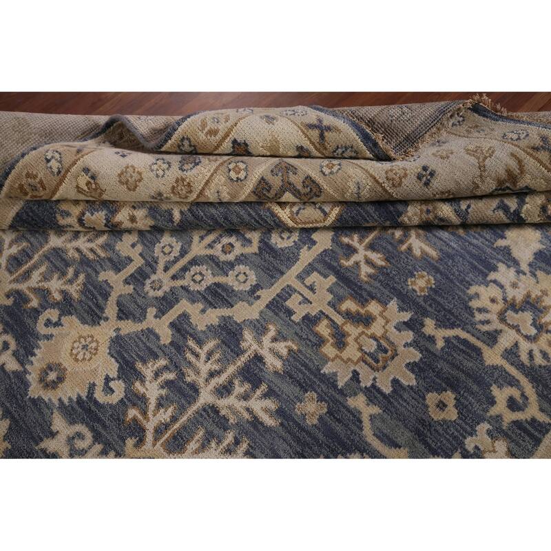 Blue Oushak Indian Area Rug Hand-Knotted Wool Carpet - 8'0"x 9'9"