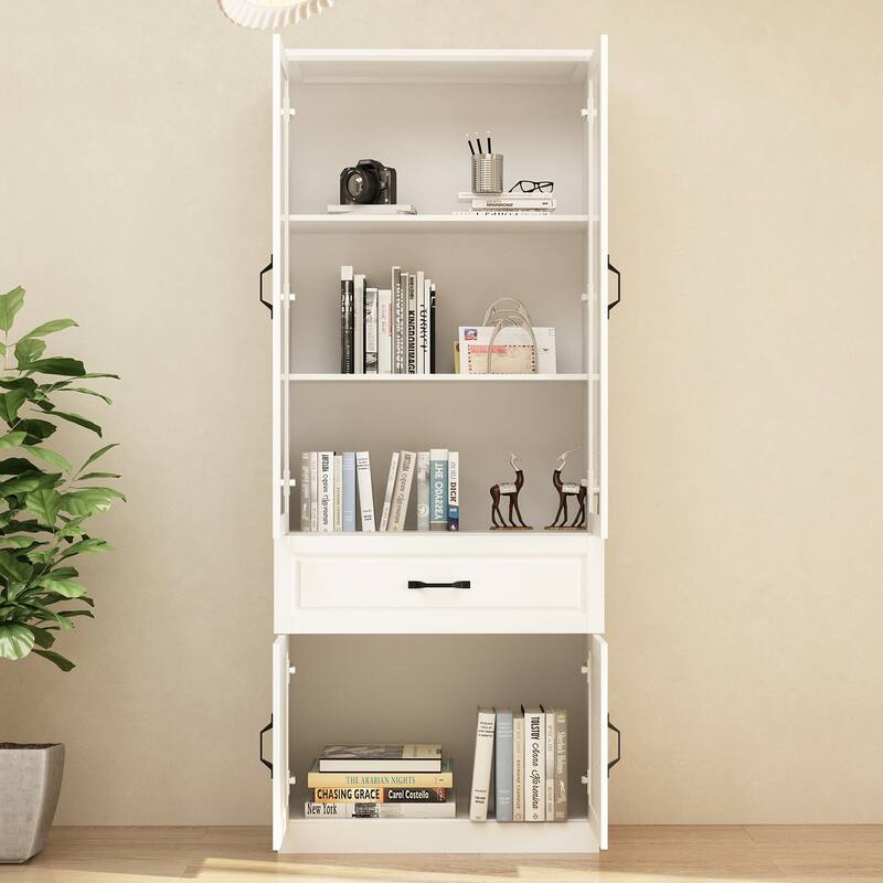 78.7" Large Combo Storage Cabinet Display Bookcase Glass Doors Pantry
