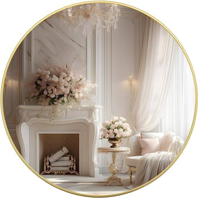 Round Wall Mirror Circle Bathroom Mirror Metal Frame for Bathroom Entryway Bedroom Living Room Wall Mounted Modern Rustic Decor