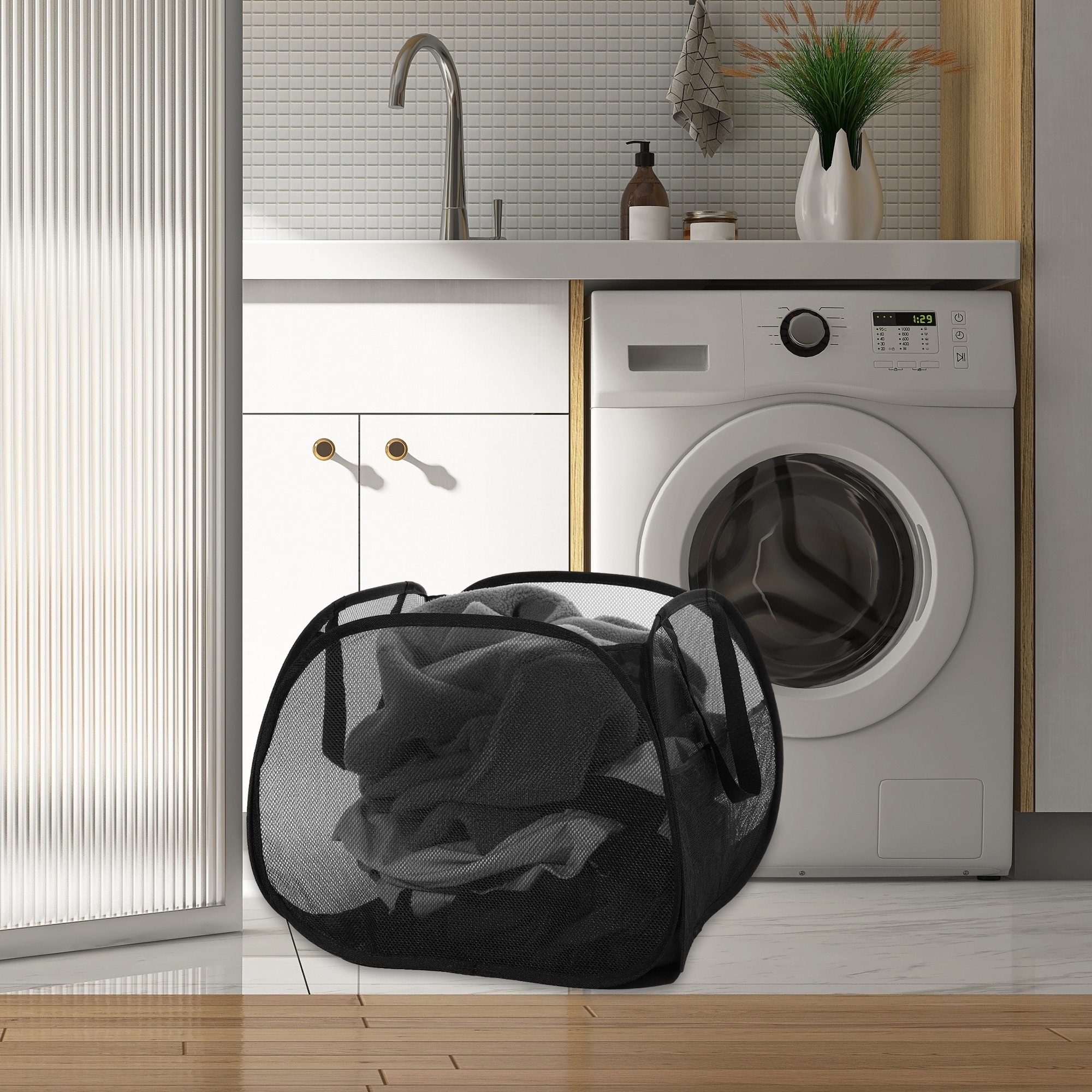 Folding Laundry Basket Portable Hamper Basket for Bathroom 19.69"x19.69"x14.96" 90L 1 Pcs