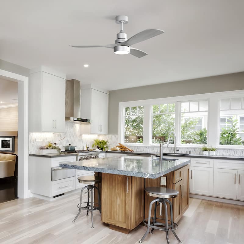 52" Solid Wood Noiseless 3-Blade Ceiling Fans with Dimmable LED Light Optional and Remote, 6-Speed Reversible DC Motor