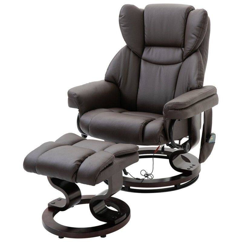 Adjustable Faux Leather Remote Massage Recliner Chair with Ottoman - Brown