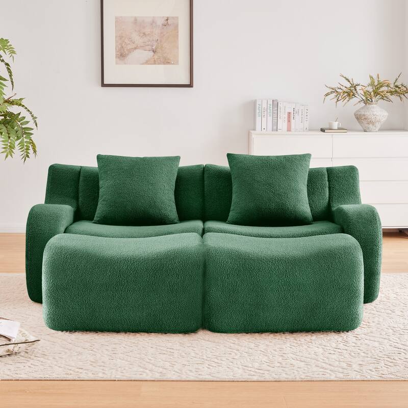 Anmytek Plush Boneless Teddy Fabric Chaise Lounge Sofa - Ergonomic Curved Armrests