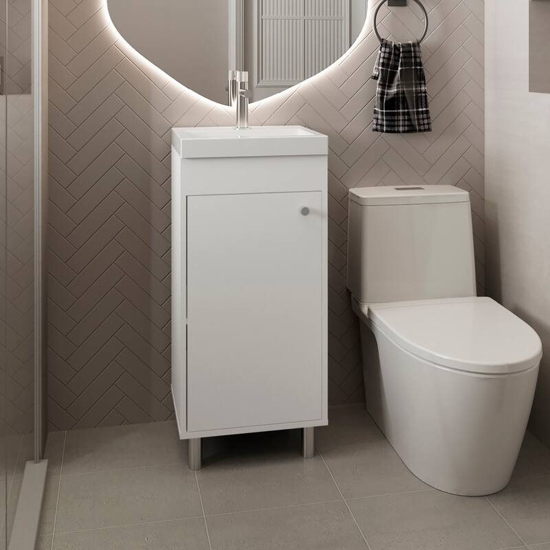 Freestandin Bathroom Vanity With One Door, Two Shelves, Sink Base Cabinet,White - White