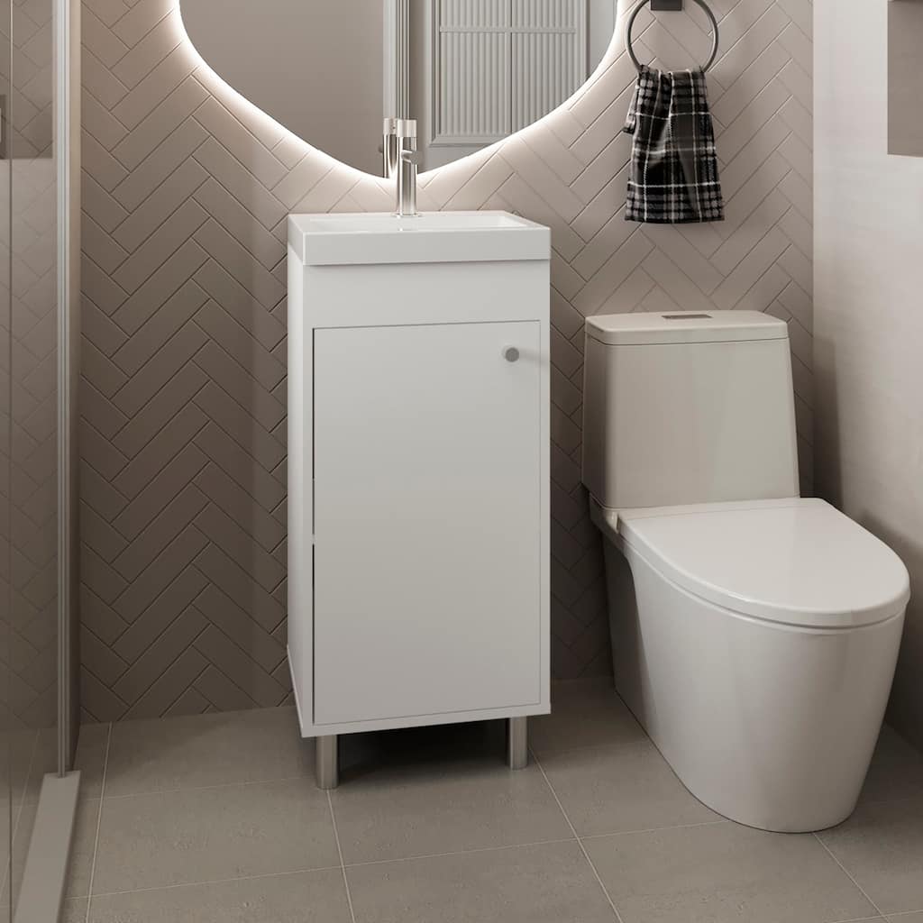 Freestandin Bathroom Vanity With One Door, Two Shelves, Sink Base Cabinet,White