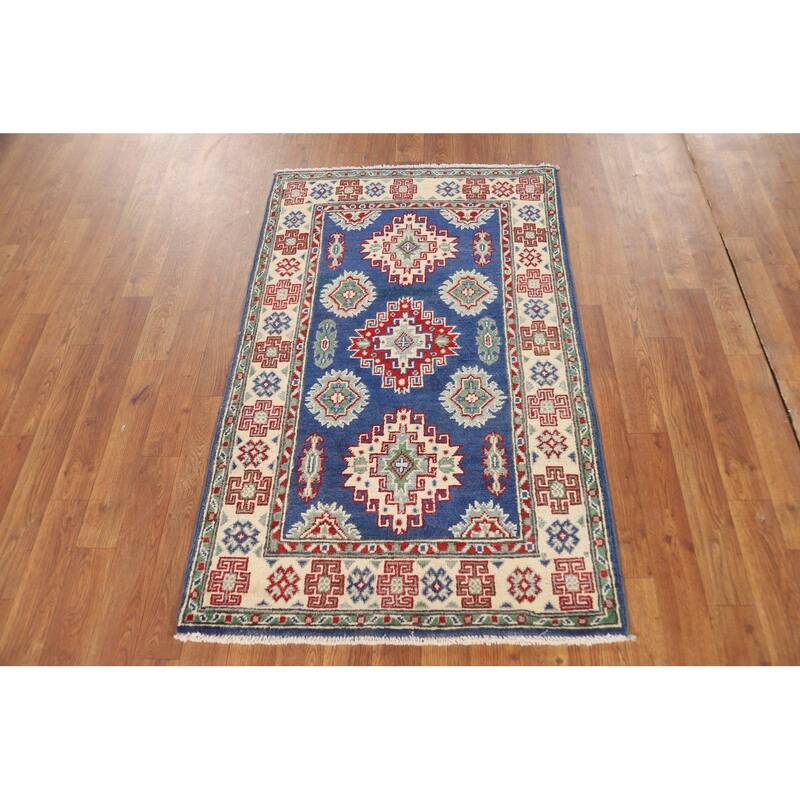 Traditional Blue Kazak Foyer Rug Hand-Knotted Wool Carpet - 2'7"x 4'1"