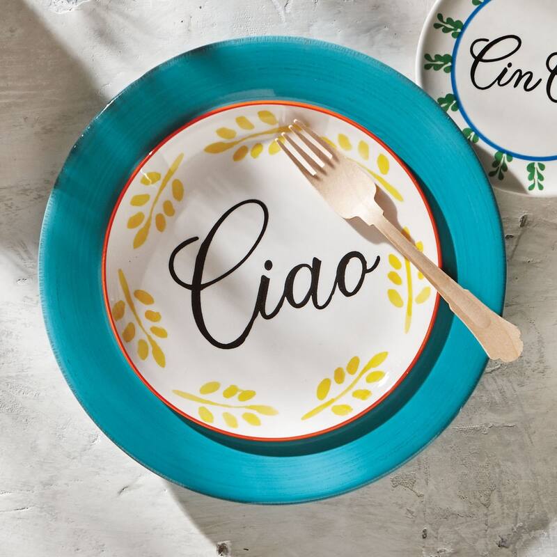 Dolce Vita Ciao Appetizer Plates Set of 4 Yellow Ceramic 8x8 Inch Dishwasher Safe for Spring and Summer Dining