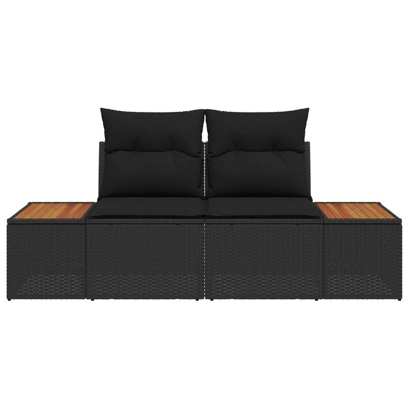 vidaXL 2-Seater Garden Sofa with Cushions Black Poly Rattan - 24.4 x 72.4 x 27.2