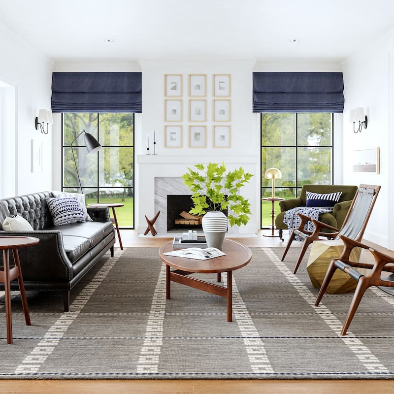 Morgan Geometric Check Wool and Cotton Area Rug - 4' x 6' - Grey
