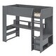 preview thumbnail 10 of 13, All-in-one Gaming Loft Bed with Desk, LED Lights, USB Ports, Multi-shelves, Bookshelf High Loft Wood Bed Frame, Dark Gray