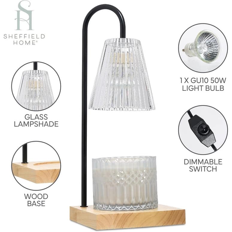 Sheffield Home Glass Candle Warmer Lamp, Flameless Candle and Wax Melter for Long-Lasting Fragrance